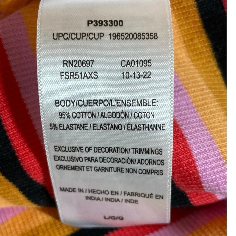 Dickies Women's Multicolor Striped Retro Short Sleeve Crop T Shirt Tee Top Sz L - Picture 6 of 6